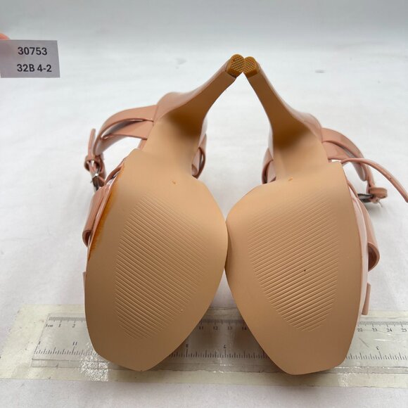 YDN Nude Strappy High Heel Platform Peep Toe T-strap Ankle Strap Buckled Sandals - Picture 7 of 8